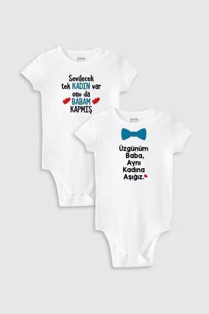 Üzgünüm Baba Aynı Kadına Aşığız Yazılı 2'li Bebek Body Zıbın 5047-5144
