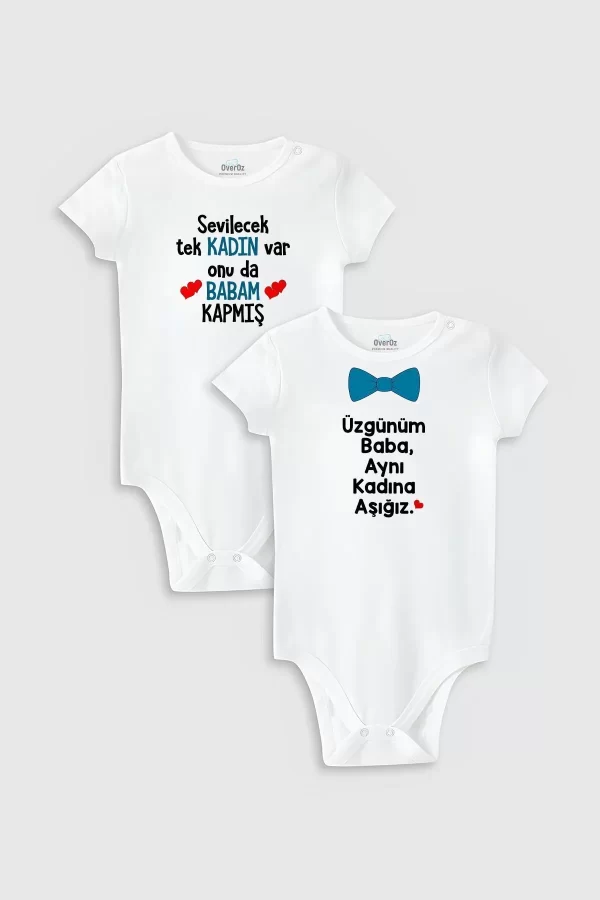 Üzgünüm Baba Aynı Kadına Aşığız Yazılı 2'li Bebek Body Zıbın 5047-5144