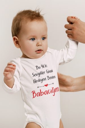 Sevgililer Günü Hediyesi Baba Baskılı Uzun Kollu Bebek Body Badi Zıbın 5125-U