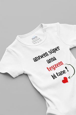 Annem Süper Ama Teyzem Bir Tane Yazılı Kısa Kollu Bebek Body Badi Zıbın 5127