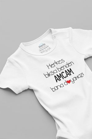 Amcam Bana Doyamaz Yazılı Kısa Kollu Bebek Body Beyaz Badi Zıbın 5138