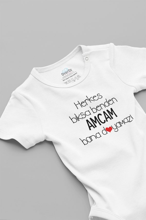 Amcam Bana Doyamaz Yazılı Kısa Kollu Bebek Body Beyaz Badi Zıbın 5138