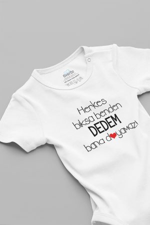 Dedem Bana Doyamaz Yazılı Kısa Kollu Bebek Body Beyaz Badi Zıbın 5142