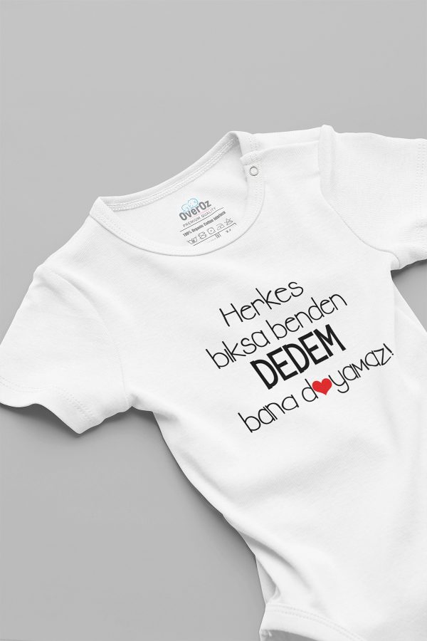 Dedem Bana Doyamaz Yazılı Kısa Kollu Bebek Body Beyaz Badi Zıbın 5142