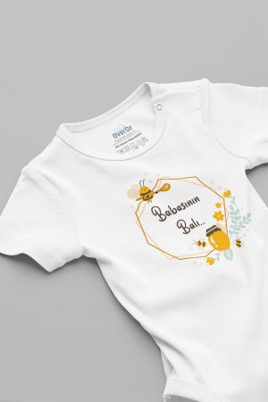 Babasının Balı Baskılı Kısa Kollu Beyaz Bebek Body Badi Zıbın 5157