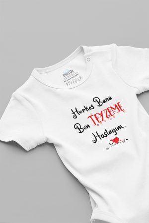 Ben Teyzeme Hastayım Yazılı Kısa Kollu Beyaz Bebek Body Zıbın 5164