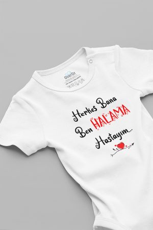 Ben Halama Hastayım Yazılı Kısa Kollu Bebek Body Beyaz Badi Zıbın 5165