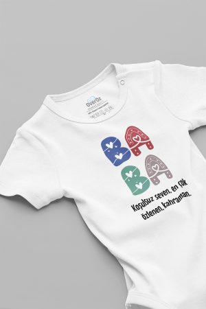 Baba Yazılı Bebek Kısa Kollu Body Beyaz Badi Zıbın 5179