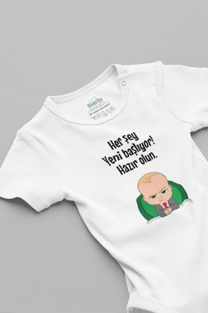 Patron Bebek Baskılı Kısa Kollu Bebek Body Beyaz Badi Zıbın 5203