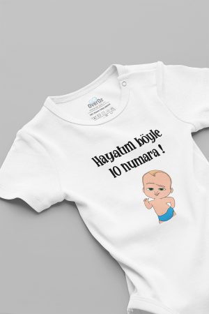 Hayatım Böyle 10 Numara Patron Bebek Yazılı Bebek Body Beyaz Badi 5205
