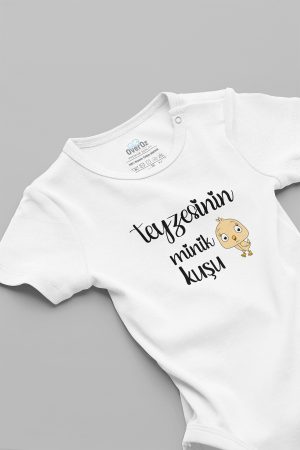 Teyzesinin Minik Kuşu Baskılı Kısa Kollu Beyaz Bebek Body Badi Zıbın 5243