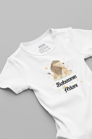 Babasının Aslanı Yazılı Kısa Kollu Beyaz Bebek Body Badi Zıbın 5268