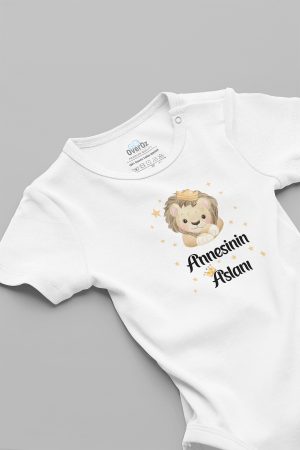 Annesinin Aslanı Baskılı Kısa Kollu Beyaz Bebek Body Badi Zıbın 5269