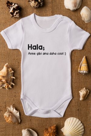 Hala Anne Gibi Ama Daha Cool Yazılı Kısa Kollu Bebek Body Badi Zıbın 5054