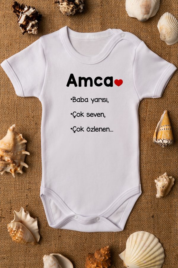 Amca Baba Yarısı Yazılı Kısa Kollu Bebek Body Zıbın 5057