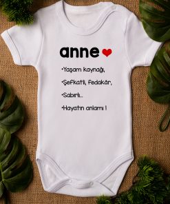 Anne Şevkatli Fedakar Yazılı Kısa Kollu Bebek Body Beyaz Badi Zıbın 5117