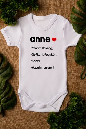 Anne Şevkatli Fedakar Yazılı Kısa Kollu Bebek Body Beyaz Badi Zıbın 5117