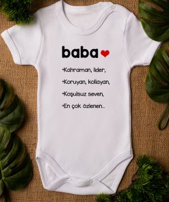 Baba Kahraman Lider Yazılı Kısa Kollu Bebek Body Beyaz Badi Zıbın 5118