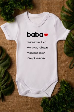 Baba Kahraman Lider Yazılı Kısa Kollu Bebek Body Beyaz Badi Zıbın 5118