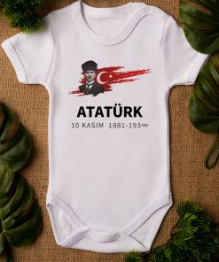 Atatürk 10 Kasım Baskılı Kısa Kollu Bebek Body Zıbın 5119