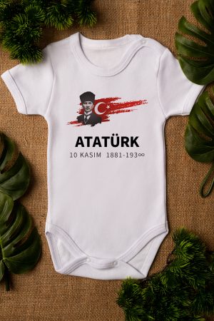 Atatürk 10 Kasım Baskılı Kısa Kollu Bebek Body Zıbın 5119