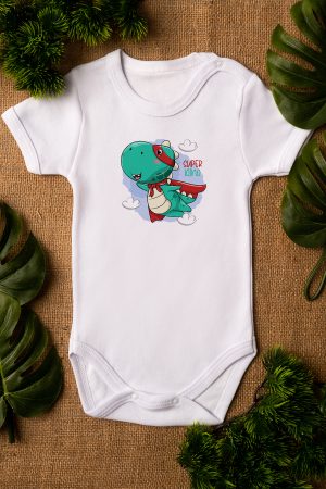 Sevimli Dinazor Super Dino Baskılı Kısa Kollu Bebek Body Zıbın 5167