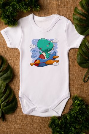 Sevimli Pilot Dinazor Bebek Body Beyaz Badi Zıbın 5171
