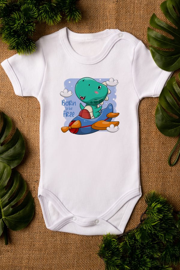 Sevimli Pilot Dinazor Bebek Body Beyaz Badi Zıbın 5171