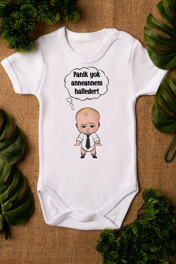 Patron Bebek Anneannem Halleder Baskılı Bebek Body Beyaz Badi Zıbın 5185