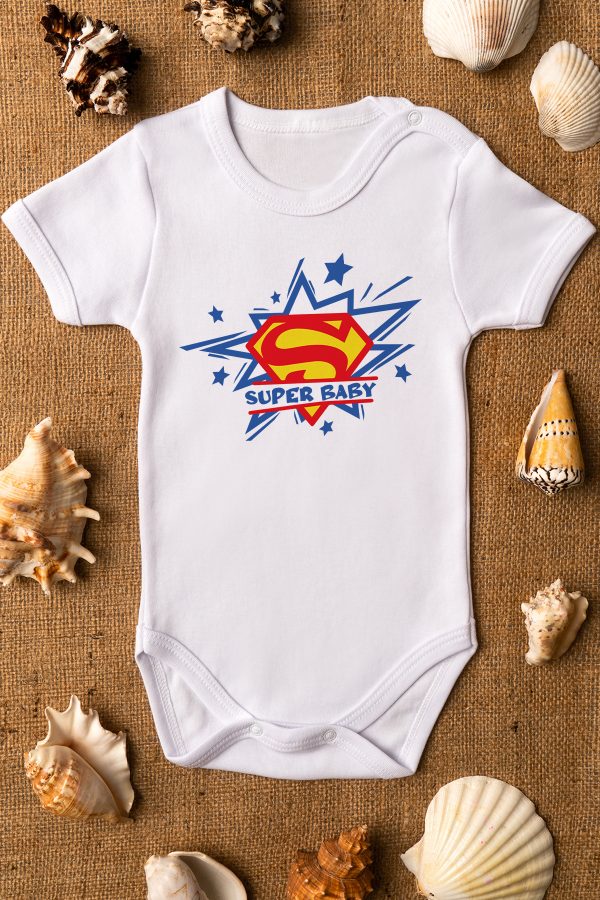 Super Baby Baskılı Kısa Kollu Bebek Body Beyaz Badi Zıbın 5194