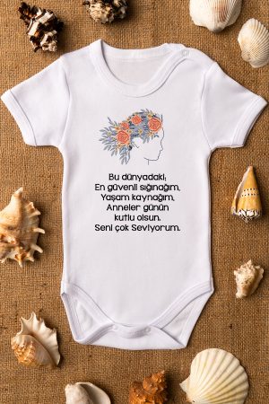 Anneler Günü Baskılı Kısa Kollu Bebek Body Beyaz Badi Zıbın 5212