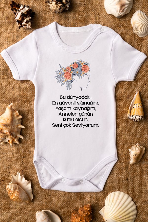 Anneler Günü Baskılı Kısa Kollu Bebek Body Beyaz Badi Zıbın 5212