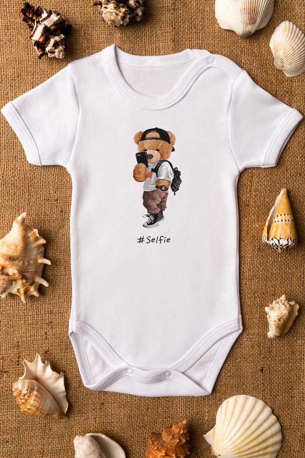 Teddy Bear Baskılı Kısa Kollu Beyaz Bebek Body Badi Zıbın 5222