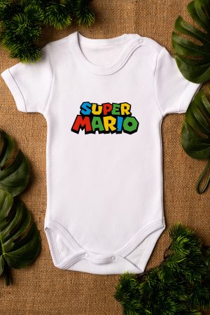 Super Mario Baskılı Kısa Kollu Beyaz Bebek Body Badi Zıbın 5234