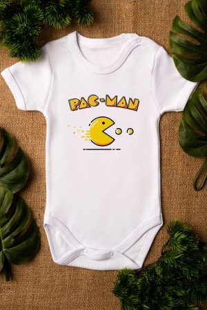 Pac Man Baskılı Kısa Kollu Beyaz Bebek Body Badi Zıbın 5235