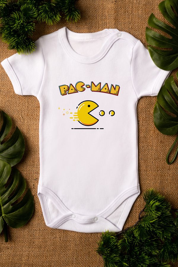 Pac Man Baskılı Kısa Kollu Beyaz Bebek Body Badi Zıbın 5235