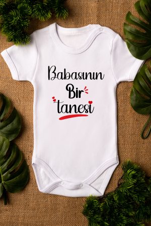 Babasının Bir Tanesi Yazılı Kısa Kollu Beyaz Bebek Body Badi Zıbın 5246