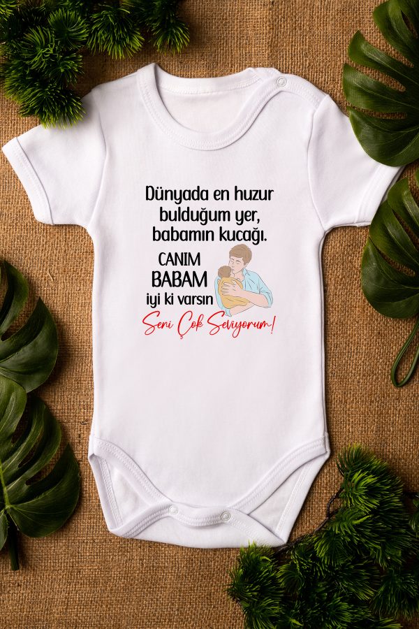 Baba Kucağı Baskılı Kısa Kollu Beyaz Bebek Body Badi Zıbın 5257