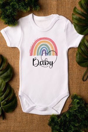 Rainbow Gökkuşağı Baskılı Kısa Kollu Beyaz Bebek Body Zıbın 5261