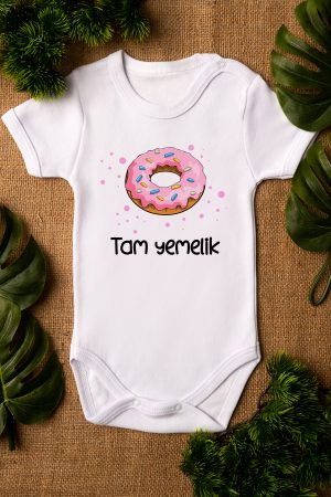 Tam Yemelik Donut Bakılı Kısa Kollu Beyaz Bebek Body Badi Zıbın 5263