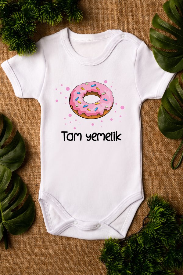 Tam Yemelik Donut Bakılı Kısa Kollu Beyaz Bebek Body Badi Zıbın 5263