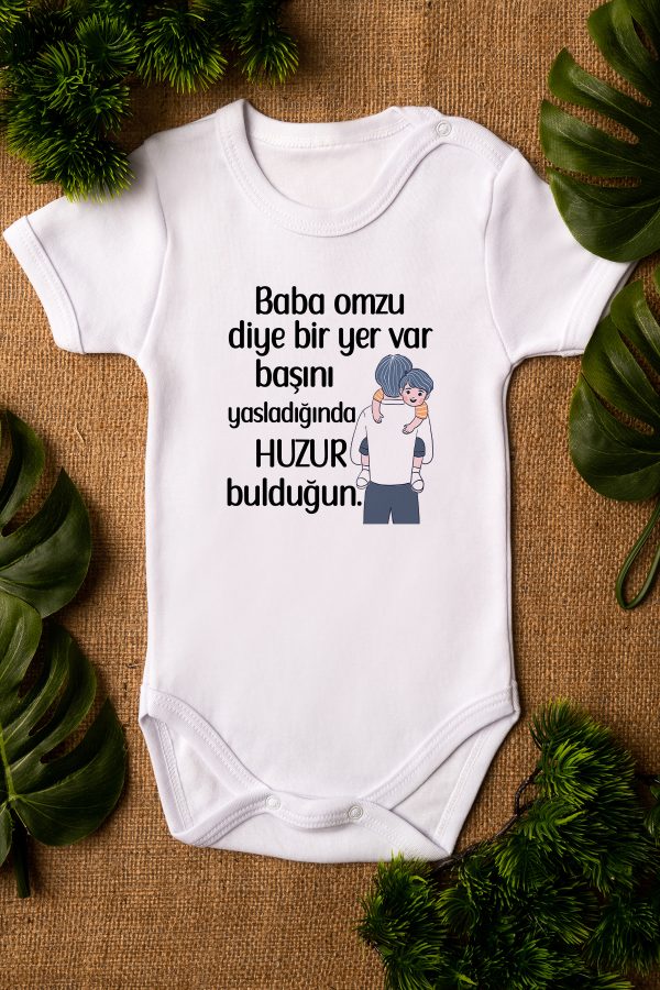 Baba Omzu Yazılı Kısa Kollu Beyaz Bebek Body Badi Zıbın 5273