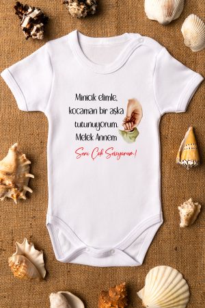 Melek Annem Yazılı Kısa Kollu Beyaz Bebek Body Badi Zıbın 5276