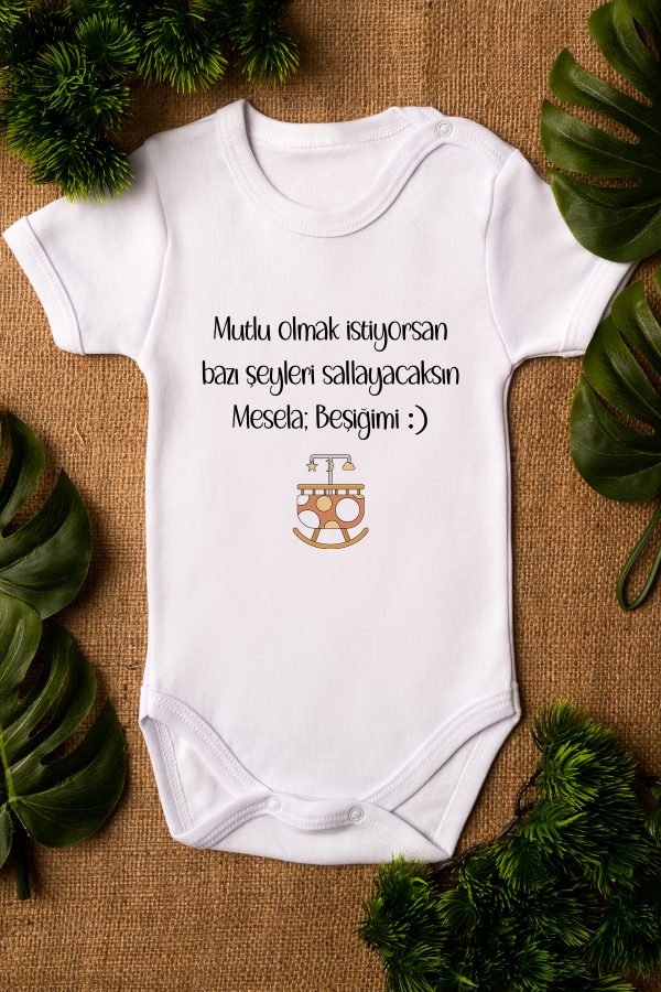 Beşiğimi Salla Yazılı Kısa Kollı Beyaz Bebek Body Badi Zıbın 5278