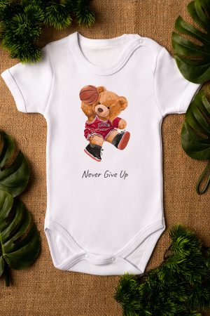Teddy Bear Basketbol Baskılı Kısa Kollu Beyaz Bebek Body Badi Zıbın 5283