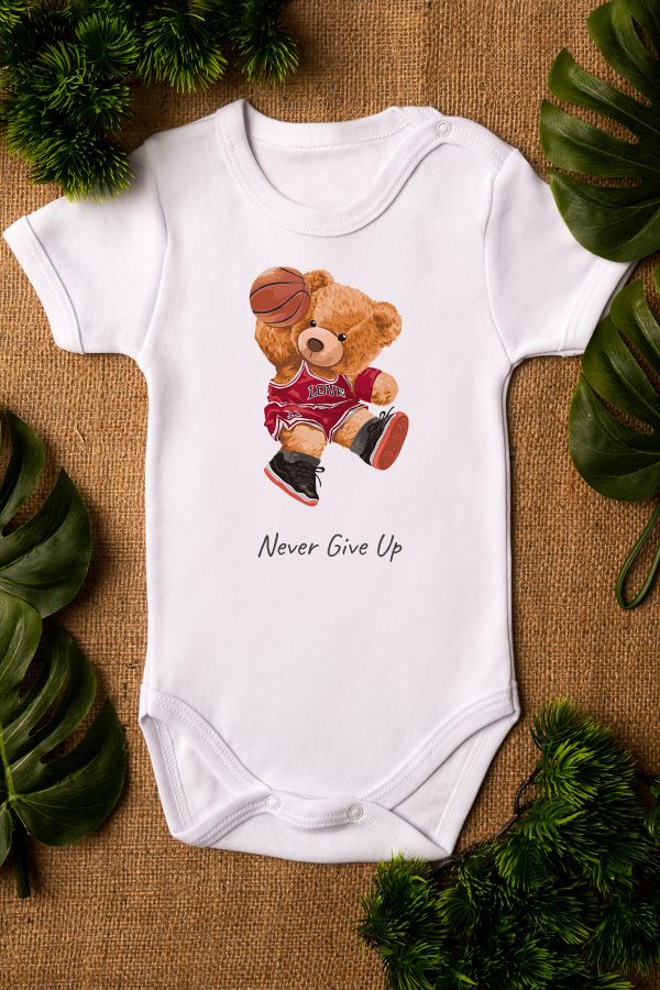 Teddy Bear Basketbol Baskılı Kısa Kollu Beyaz Bebek Body Badi Zıbın 5283