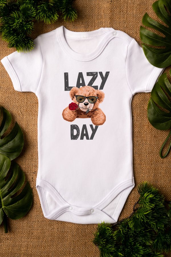 Teddy Bear Baskılı Kısa Kollu Beyaz Bebek Body Badi Zıbın 5292