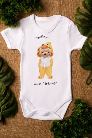 Teddy Bear Baskılı Kısa Kollu Beyaz Bebek Body Zıbın Badi 5298