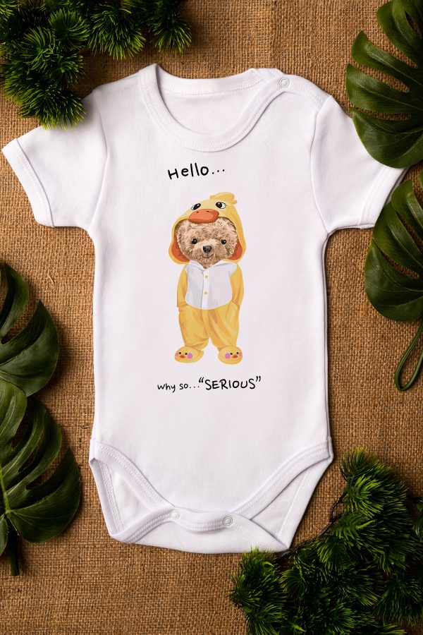 Teddy Bear Baskılı Kısa Kollu Beyaz Bebek Body Zıbın Badi 5298