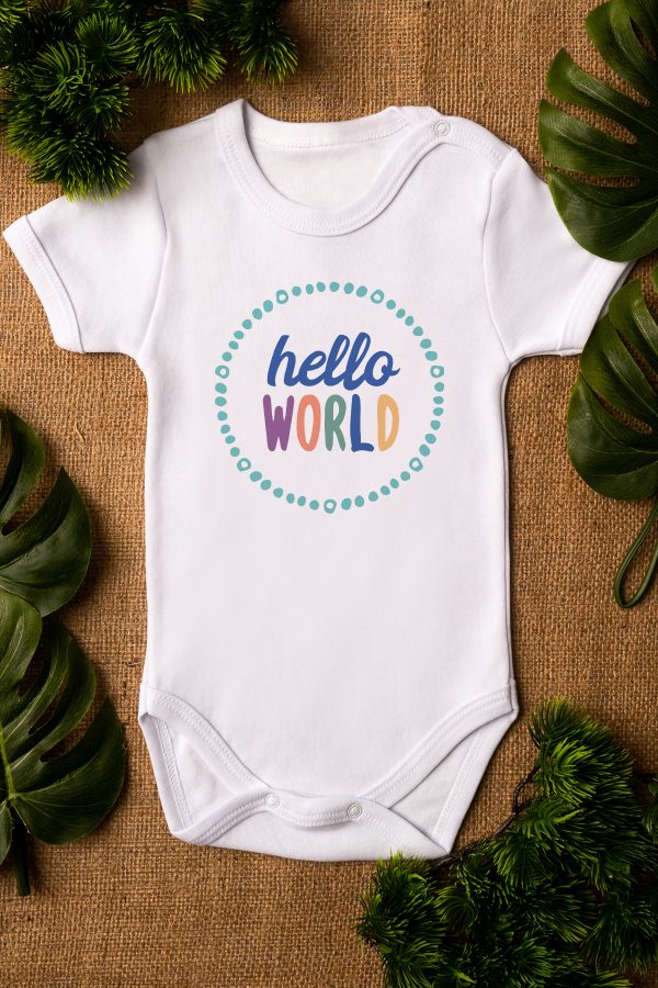 Hello World Baskılı Kısa Kollu Beyaz Bebek Body Badi Zıbın 5303